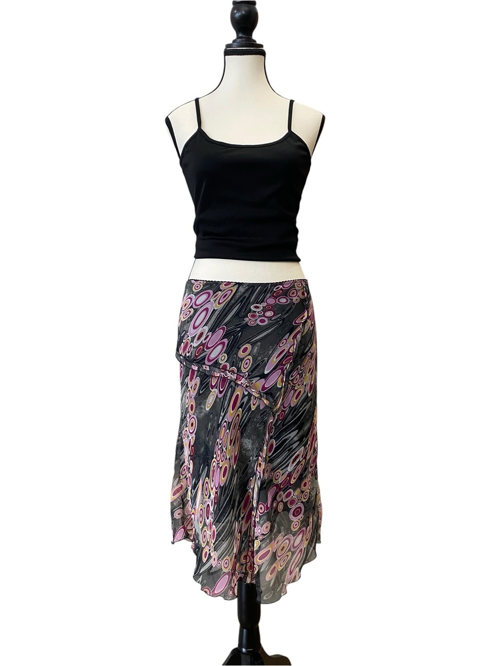 United Colors Of Benetton Vintage Asymmetrical Skirt with Pink & Cream Print